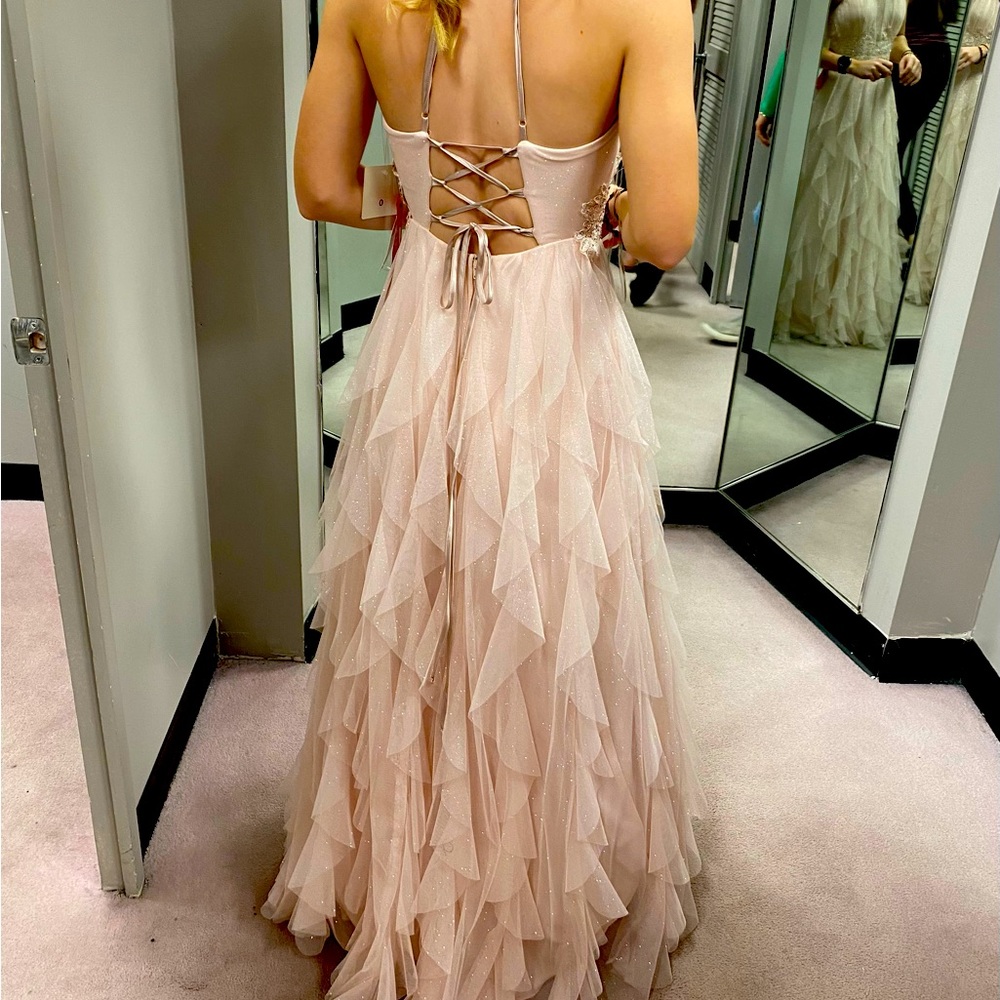 Peach Couture long prom dress.  Pale pink size 0